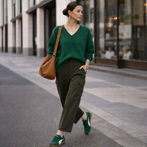 Vince Camuto V-Neck Cozy Knit Sweater Large Green Drop Shoulder